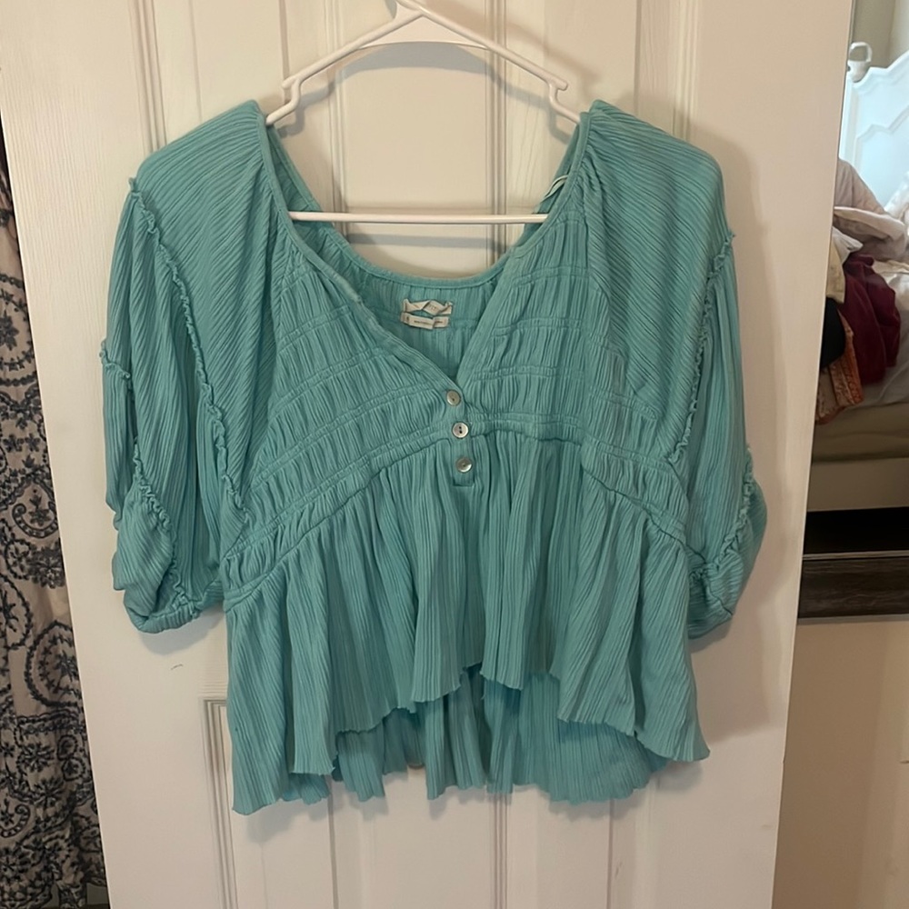 Urban Outfitters Puff Sleeve Peplum top Blue
